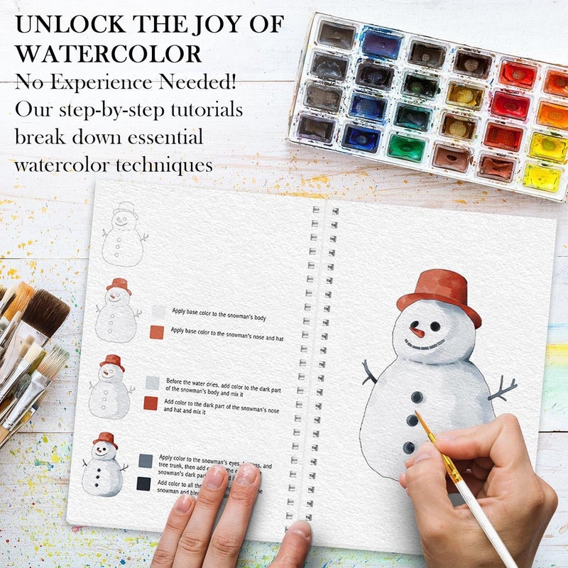 ADEVIAN Watercolor Workbook, Watercolor Workbook Paint Book Beginner Friendly, 12 Different Patterns Stress-Relieving Art Crafts for Creative Exploration Gift for Women Adults Teens (Winter, 1) - Image 4